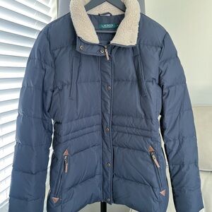 Ralph Lauren Navy Puffer Jacket with Cream Accents